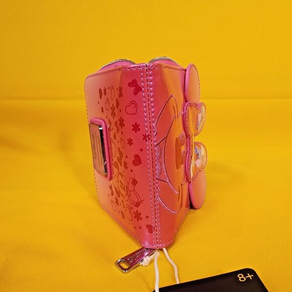 Loungefly Disney Minnie Mouse Pink Iridecent Ears Bow Confetti Zip Wallet NEW - Picture 12 of 13